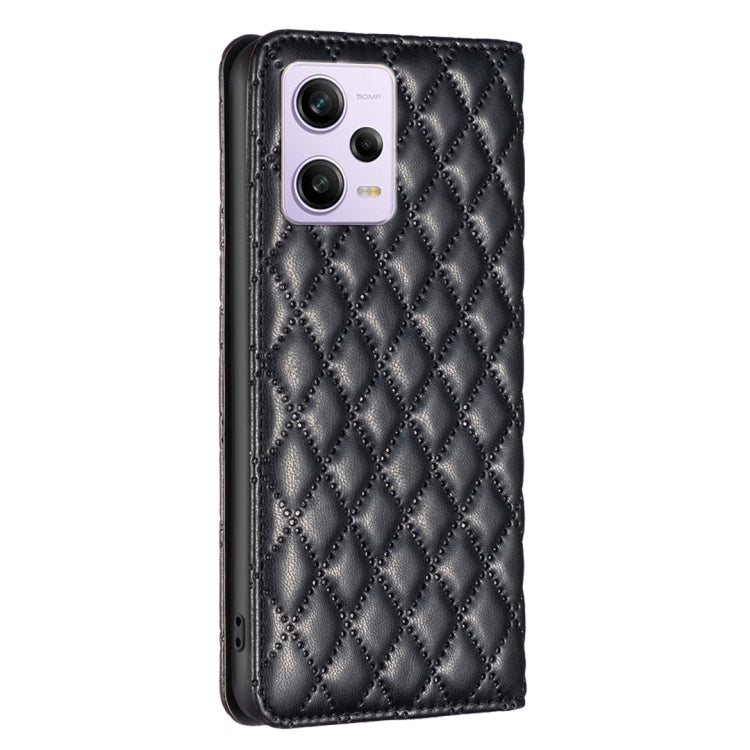 For Xiaomi Redmi Note 12 Pro 5G Global Diamond Lattice Magnetic Leather Flip Phone Case