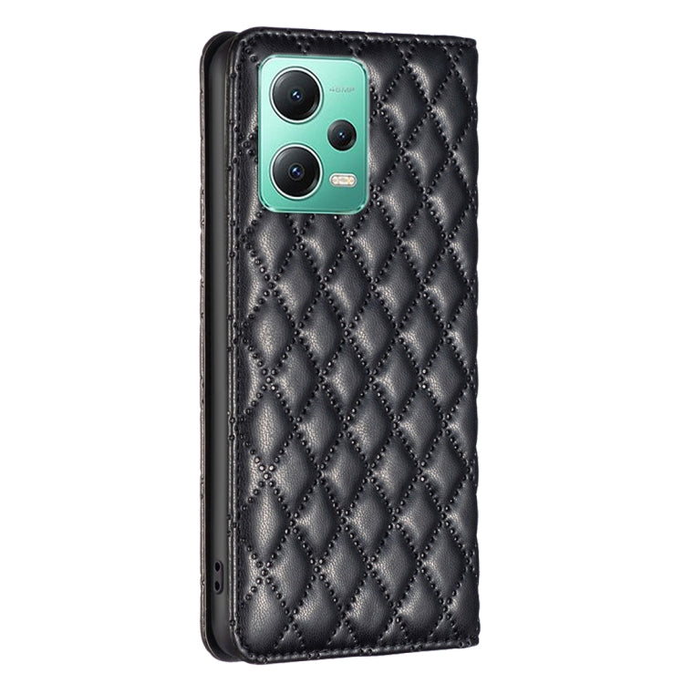For Xiaomi Redmi Note 12 Global Diamond Lattice Magnetic Leather Flip Phone Case