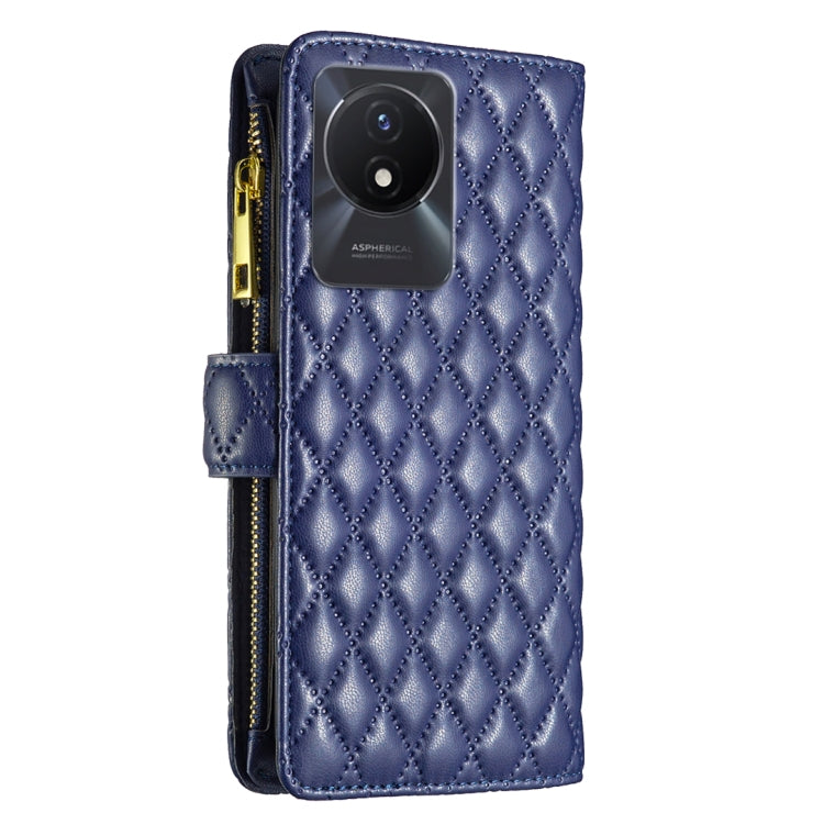 For vivo Y02 4G Diamond Lattice Zipper Wallet Leather Flip Phone Case
