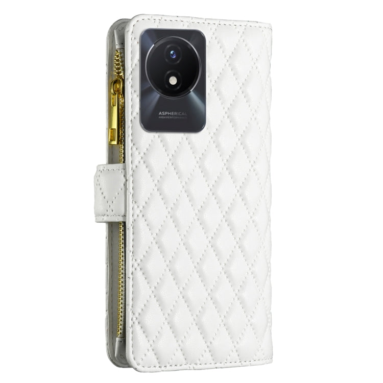 For vivo Y02 4G Diamond Lattice Zipper Wallet Leather Flip Phone Case