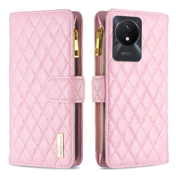 For vivo Y02 4G Diamond Lattice Zipper Wallet Leather Flip Phone Case