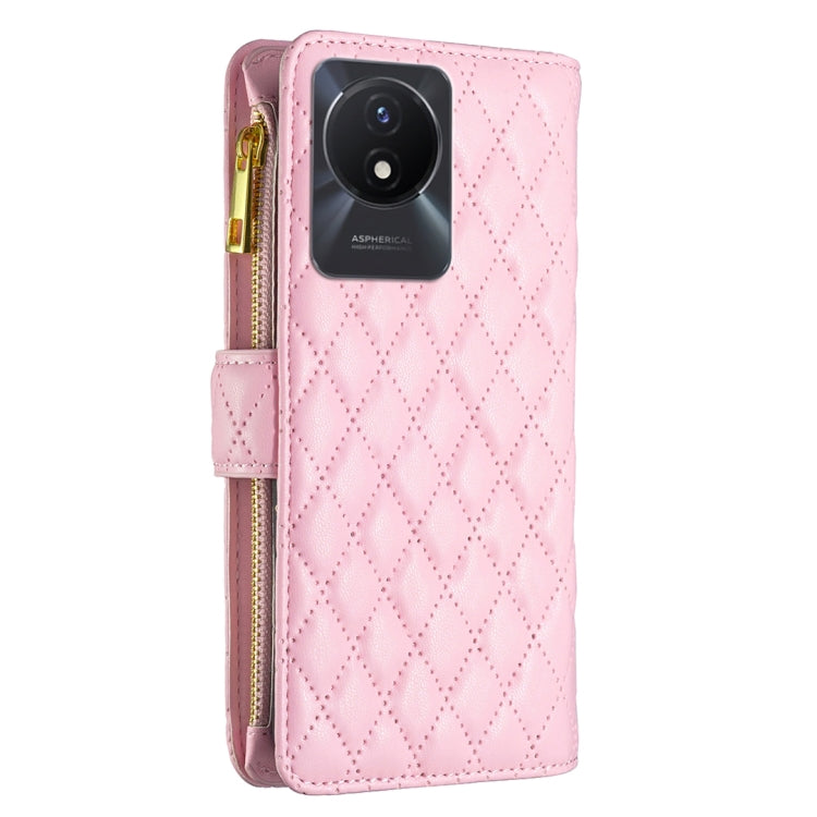 For vivo Y02 4G Diamond Lattice Zipper Wallet Leather Flip Phone Case