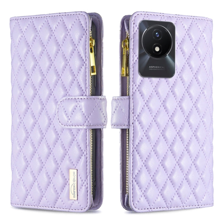For vivo Y02 4G Diamond Lattice Zipper Wallet Leather Flip Phone Case