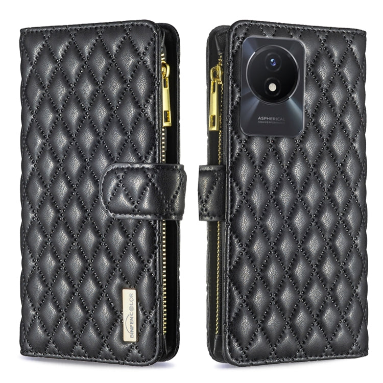 For vivo Y02 4G Diamond Lattice Zipper Wallet Leather Flip Phone Case