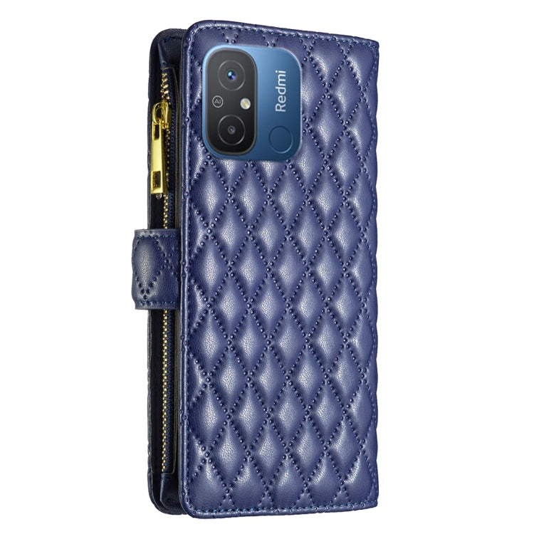 For Xiaomi Redmi 12C Diamond Lattice Zipper Wallet Leather Flip Phone Case