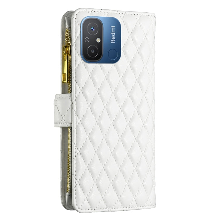 For Xiaomi Redmi 12C Diamond Lattice Zipper Wallet Leather Flip Phone Case