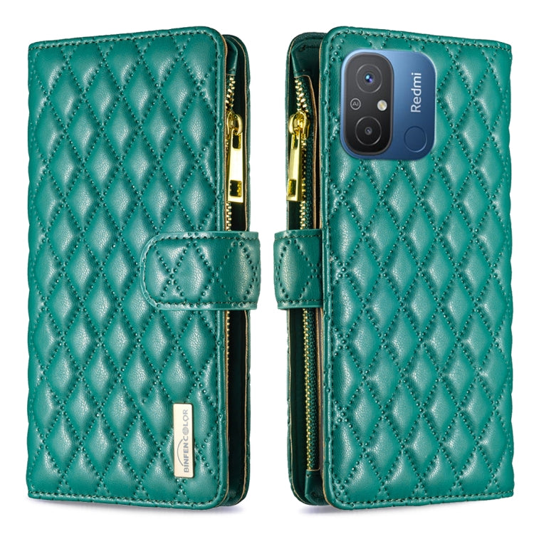 For Xiaomi Redmi 12C Diamond Lattice Zipper Wallet Leather Flip Phone Case