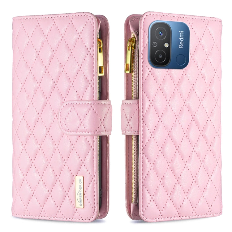 For Xiaomi Redmi 12C Diamond Lattice Zipper Wallet Leather Flip Phone Case