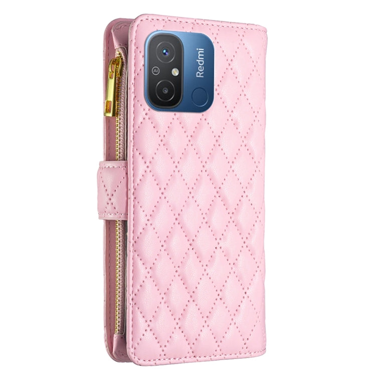 For Xiaomi Redmi 12C Diamond Lattice Zipper Wallet Leather Flip Phone Case