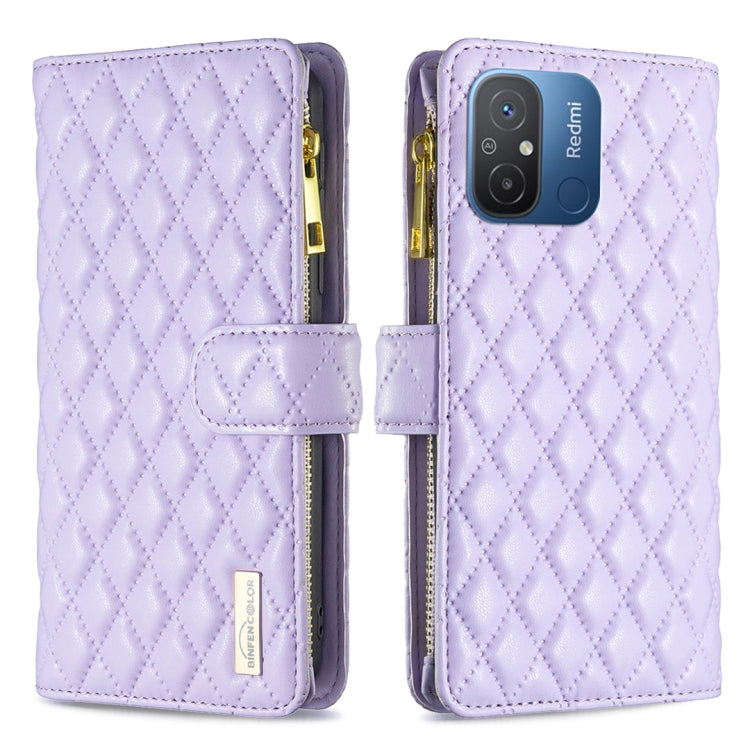 For Xiaomi Redmi 12C Diamond Lattice Zipper Wallet Leather Flip Phone Case