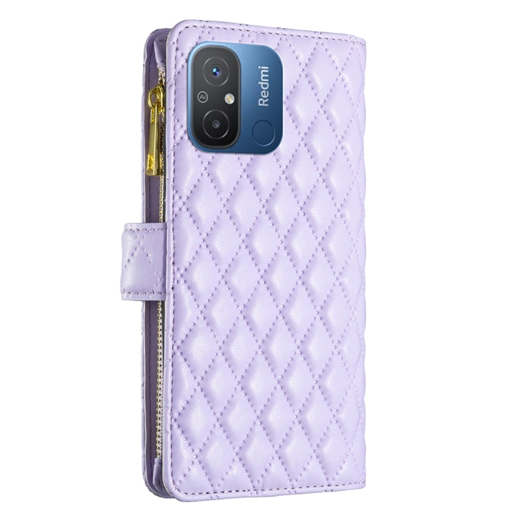 For Xiaomi Redmi 12C Diamond Lattice Zipper Wallet Leather Flip Phone Case