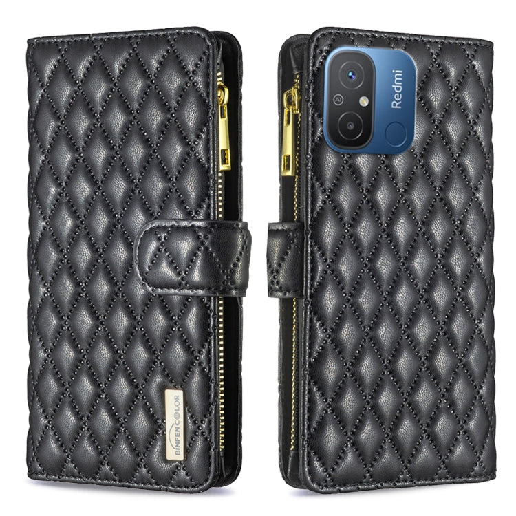 For Xiaomi Redmi 12C Diamond Lattice Zipper Wallet Leather Flip Phone Case