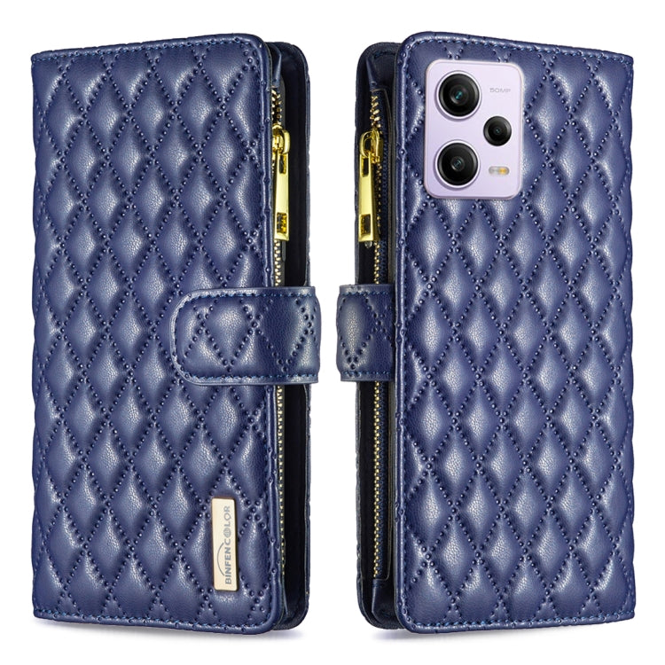 For Xiaomi Redmi Note 12 Pro 5G Global Diamond Lattice Zipper Wallet Leather Flip Phone Case