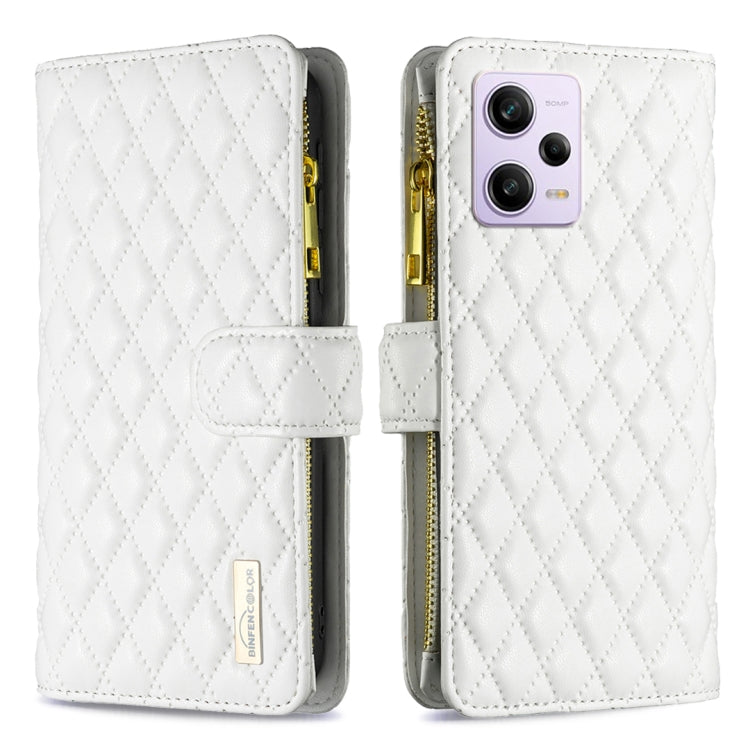 For Xiaomi Redmi Note 12 Pro 5G Global Diamond Lattice Zipper Wallet Leather Flip Phone Case