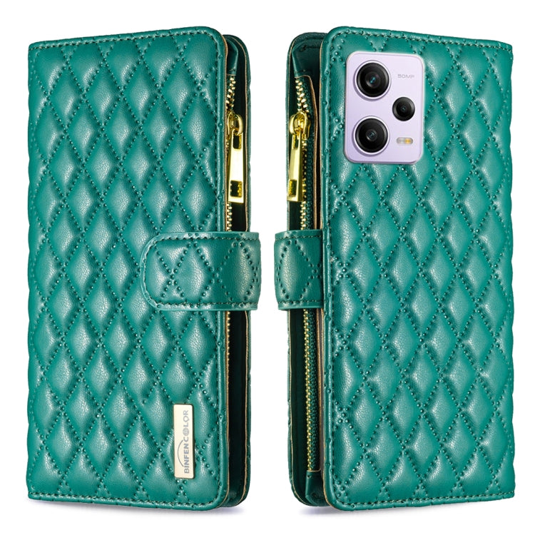 For Xiaomi Redmi Note 12 Pro 5G Global Diamond Lattice Zipper Wallet Leather Flip Phone Case