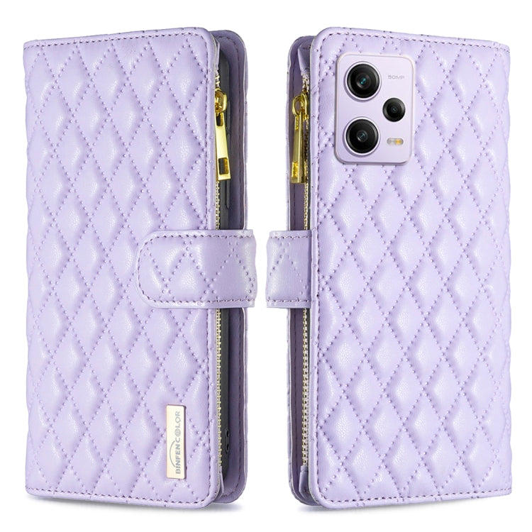 For Xiaomi Redmi Note 12 Pro 5G Global Diamond Lattice Zipper Wallet Leather Flip Phone Case