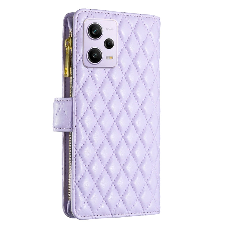 For Xiaomi Redmi Note 12 Pro 5G Global Diamond Lattice Zipper Wallet Leather Flip Phone Case