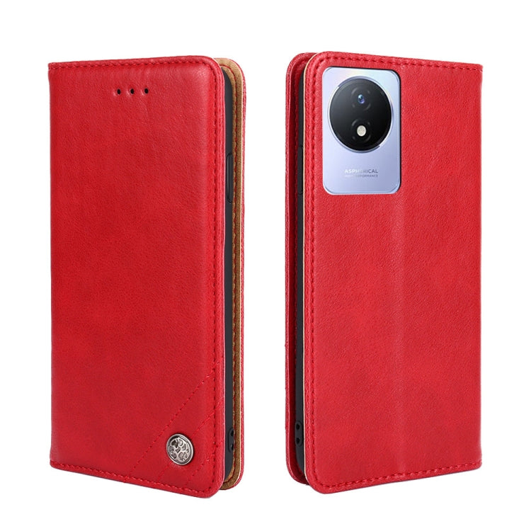 For vivo Y02 4G Non-Magnetic Retro Texture Horizontal Flip Leather Case