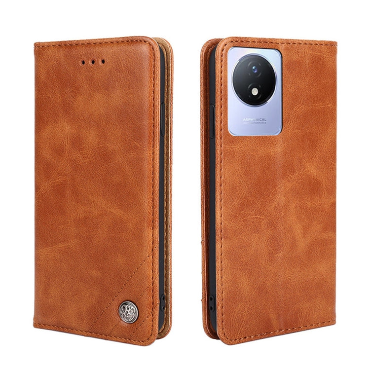For vivo Y02 4G Non-Magnetic Retro Texture Horizontal Flip Leather Case