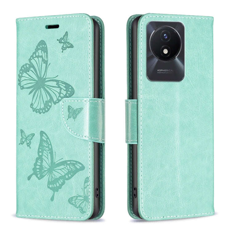 For vivo Y02 4G Embossing Two Butterflies Pattern Leather Phone Case