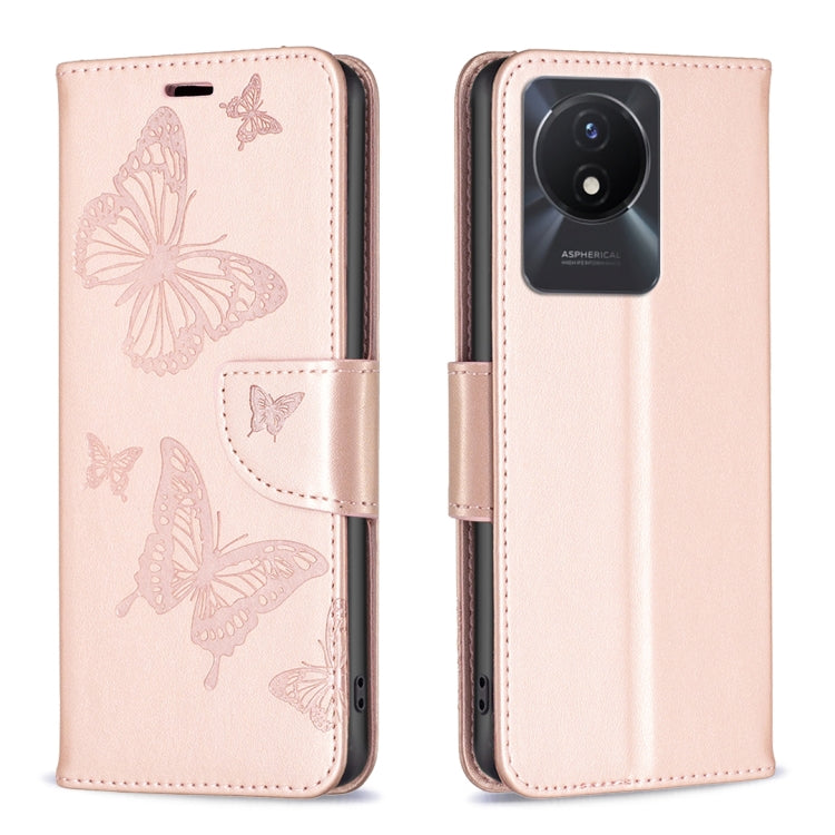 For vivo Y02 4G Embossing Two Butterflies Pattern Leather Phone Case