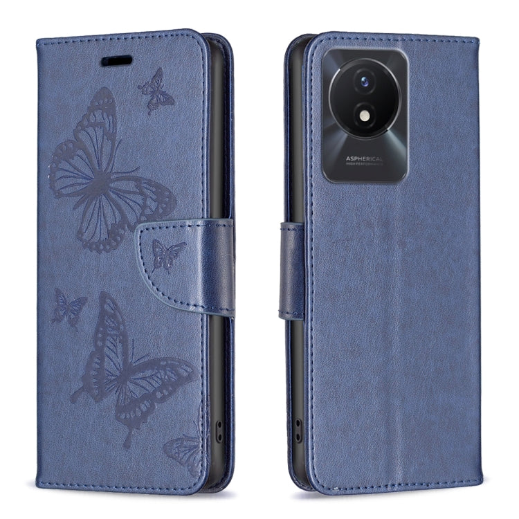 For vivo Y02 4G Embossing Two Butterflies Pattern Leather Phone Case