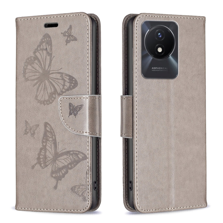 For vivo Y02 4G Embossing Two Butterflies Pattern Leather Phone Case