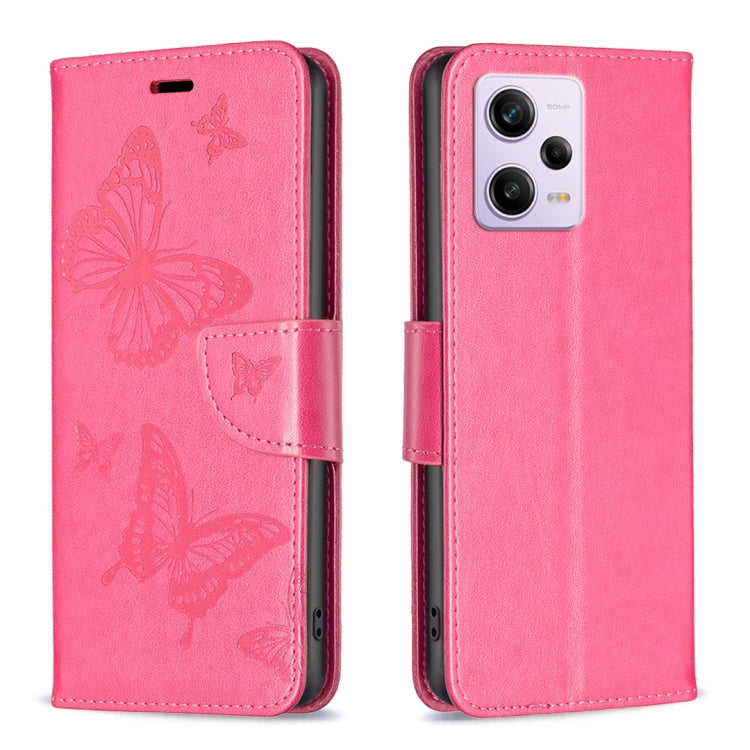 For Xiaomi Redmi Note 12 Pro 5G Global Embossing Two Butterflies Pattern Leather Phone Case