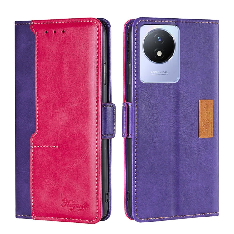 For vivo Y02 4G Contrast Color Side Buckle Leather Phone Case