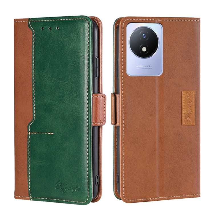 For vivo Y02 4G Contrast Color Side Buckle Leather Phone Case