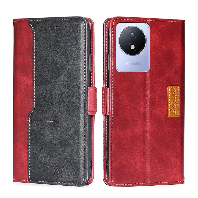 For vivo Y02 4G Contrast Color Side Buckle Leather Phone Case