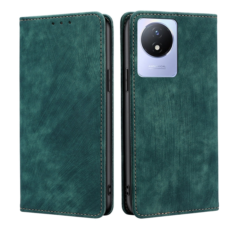 For vivo Y02 4G RFID Anti-theft Brush Magnetic Leather Phone Case