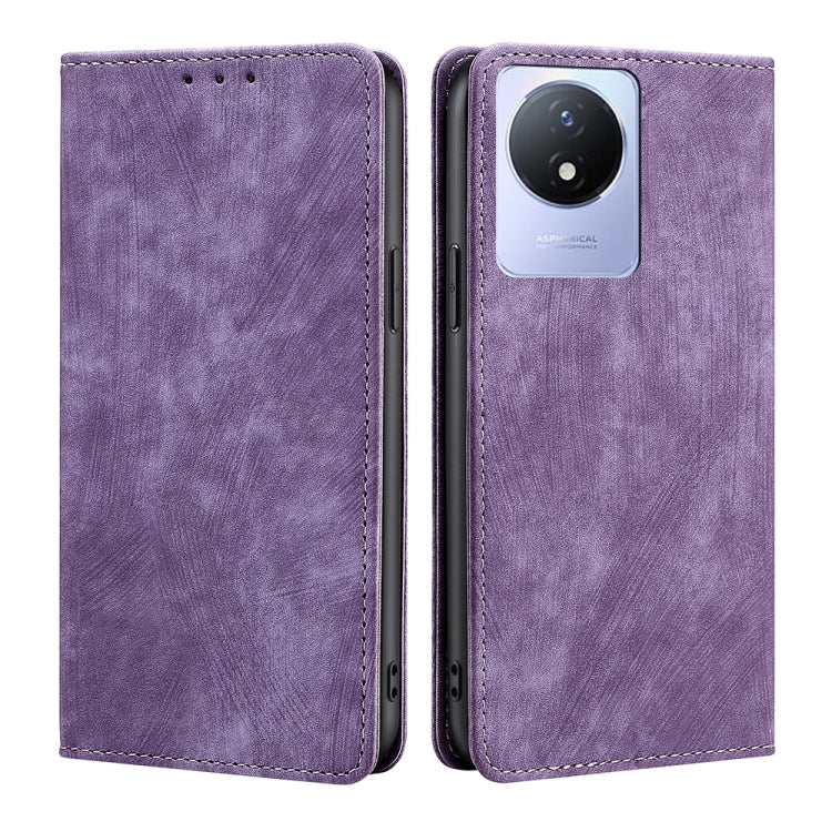 For vivo Y02 4G RFID Anti-theft Brush Magnetic Leather Phone Case