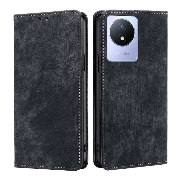 For vivo Y02 4G RFID Anti-theft Brush Magnetic Leather Phone Case