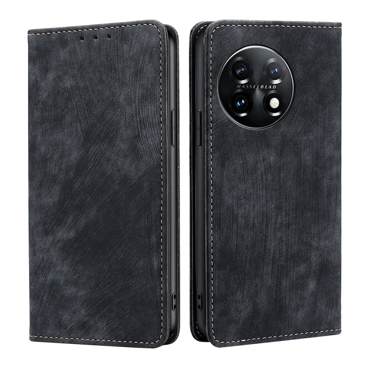 For OnePlus 11 RFID Anti-theft Brush Magnetic Leather Phone Case