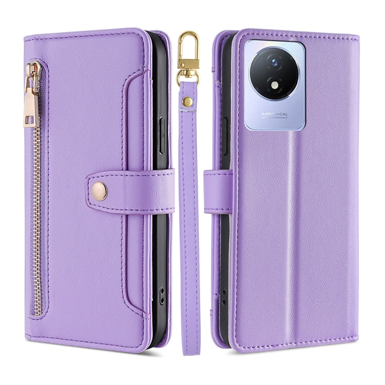 For vivo Y02 4G Sheep Texture Cross-body Zipper Wallet Leather Phone Case