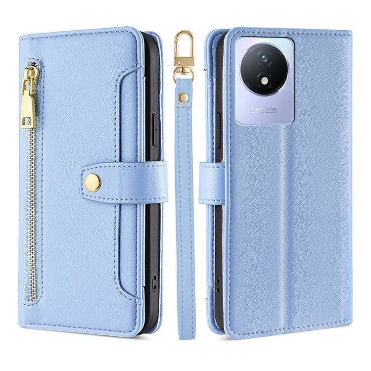 For vivo Y02 4G Sheep Texture Cross-body Zipper Wallet Leather Phone Case