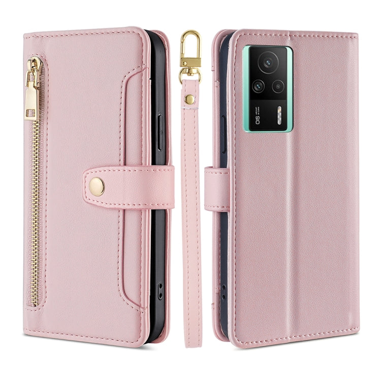 For Xiaomi Redmi K60E Sheep Texture Cross-body Zipper Wallet Leather Phone Case