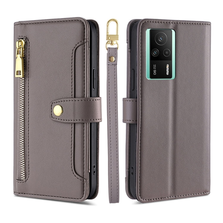 For Xiaomi Redmi K60E Sheep Texture Cross-body Zipper Wallet Leather Phone Case