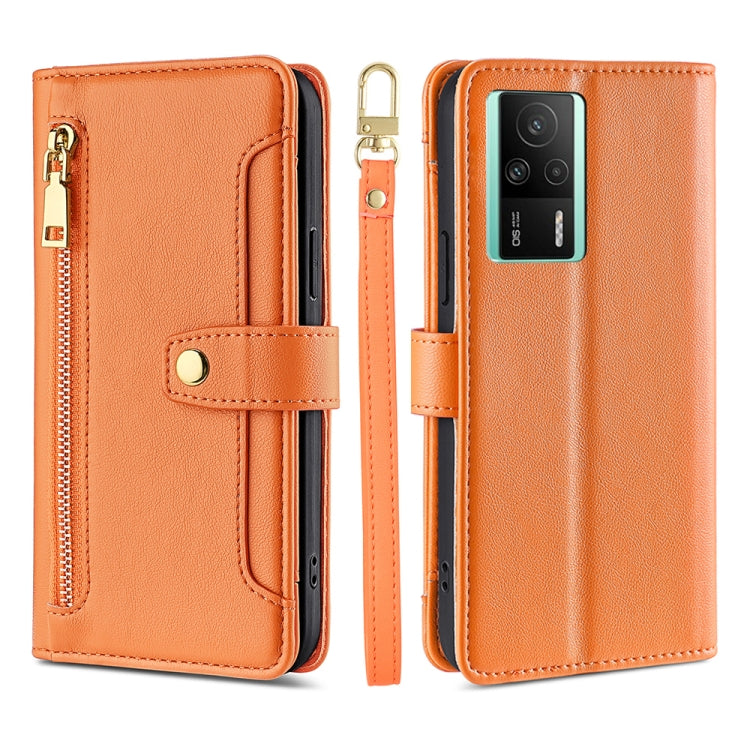 For Xiaomi Redmi K60E Sheep Texture Cross-body Zipper Wallet Leather Phone Case