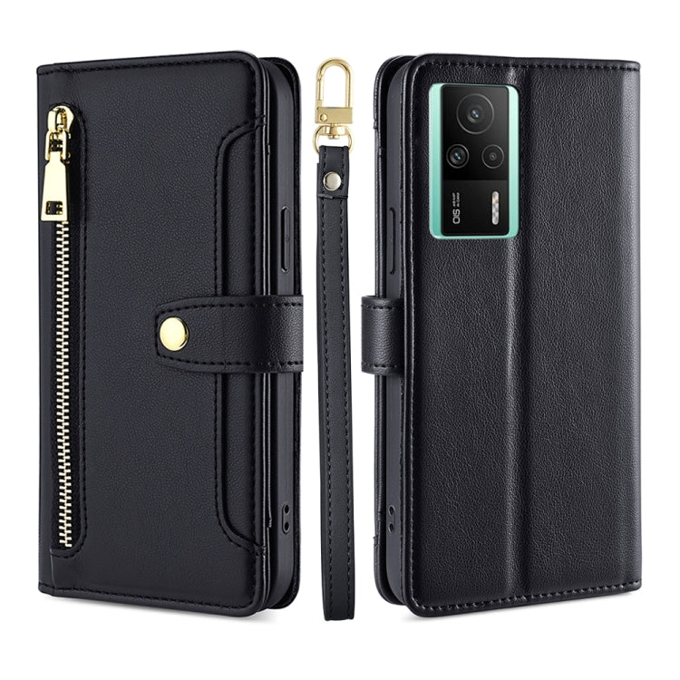 For Xiaomi Redmi K60E Sheep Texture Cross-body Zipper Wallet Leather Phone Case