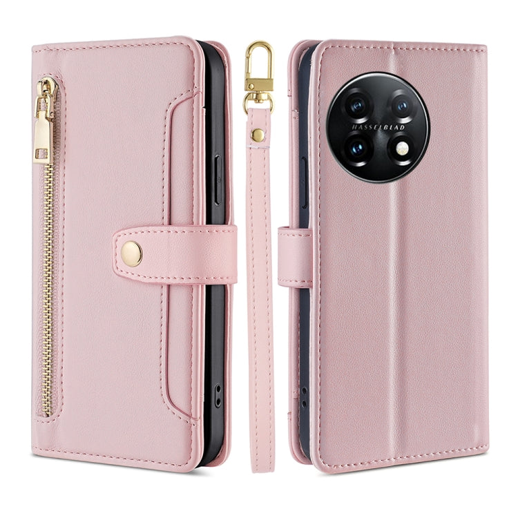 For OnePlus 11 Sheep Texture Cross-body Zipper Wallet Leather Phone Case