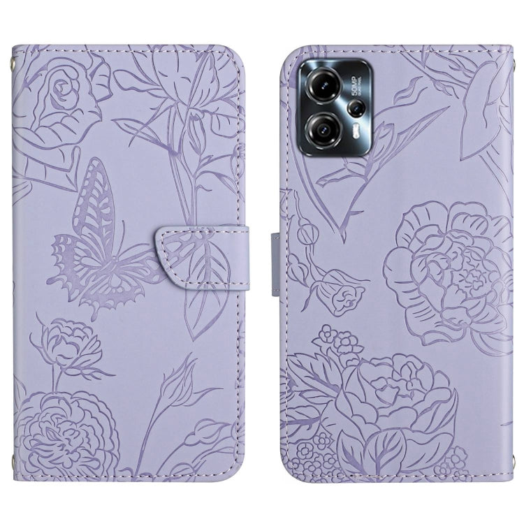 For Motorola Moto G23 4G/G13 4G HT03 Skin Feel Butterfly Embossed Flip Leather Phone Case