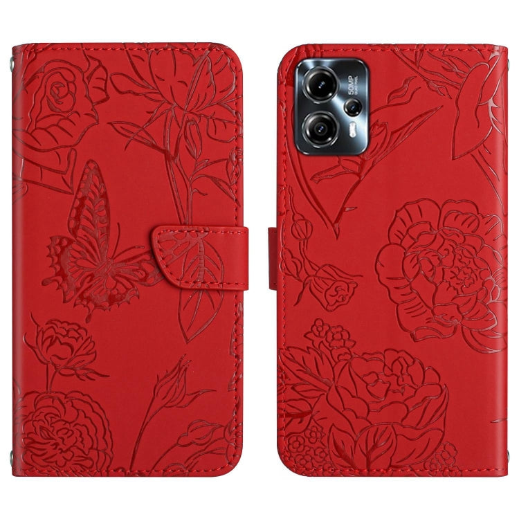 For Motorola Moto G23 4G/G13 4G HT03 Skin Feel Butterfly Embossed Flip Leather Phone Case