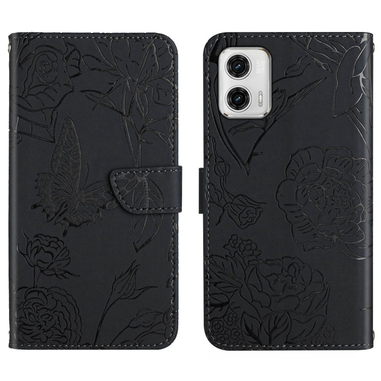 For Motorola Moto G73 5G HT03 Skin Feel Butterfly Embossed Flip Leather Phone Case