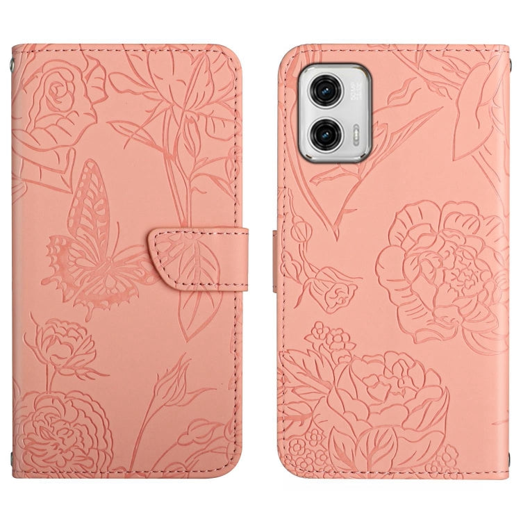 For Motorola Moto G73 5G HT03 Skin Feel Butterfly Embossed Flip Leather Phone Case