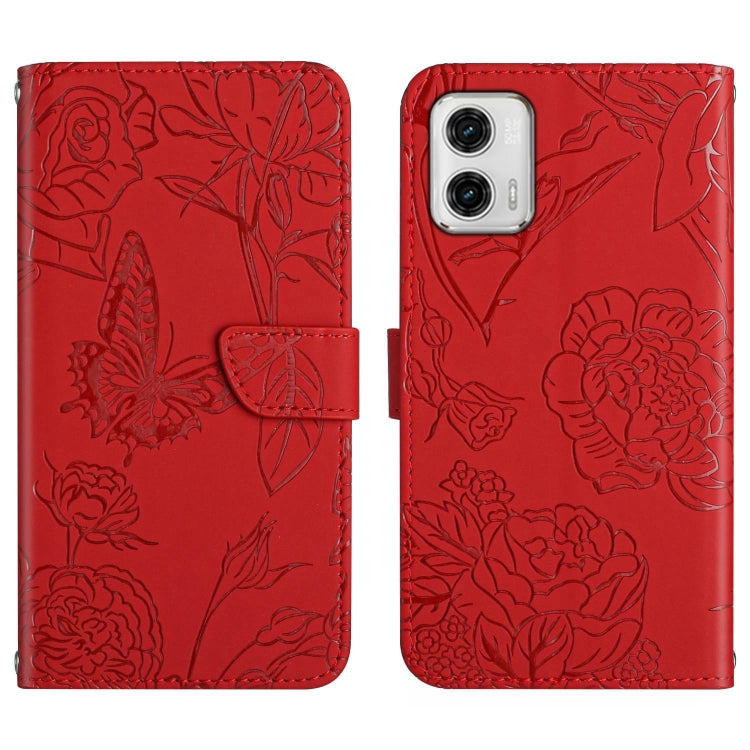 For Motorola Moto G73 5G HT03 Skin Feel Butterfly Embossed Flip Leather Phone Case