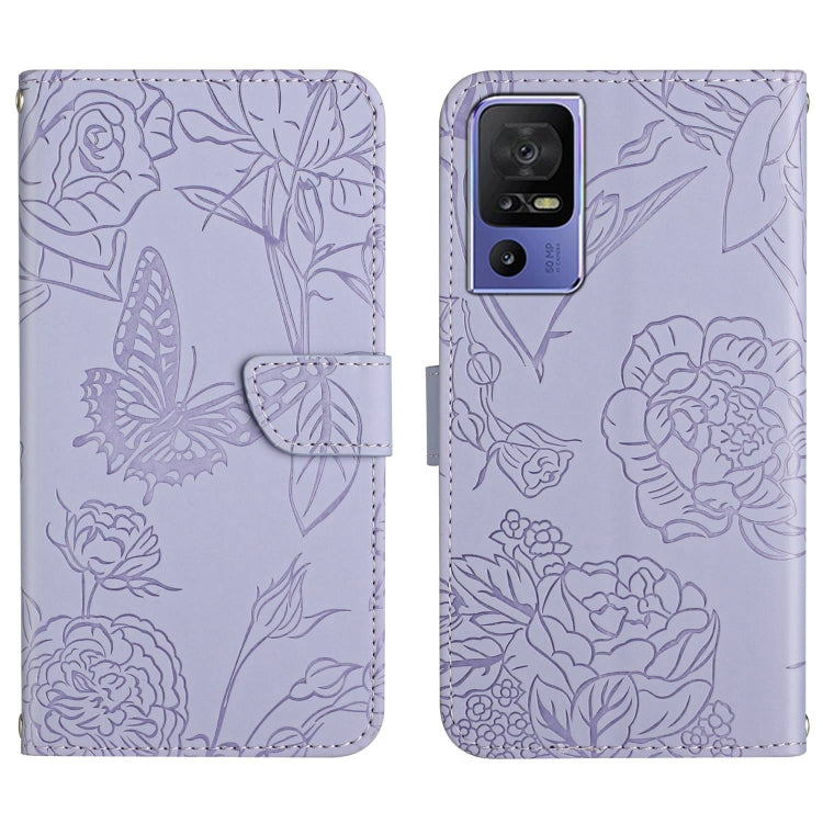 For TCL 40 SE HT03 Skin Feel Butterfly Embossed Flip Leather Phone Case