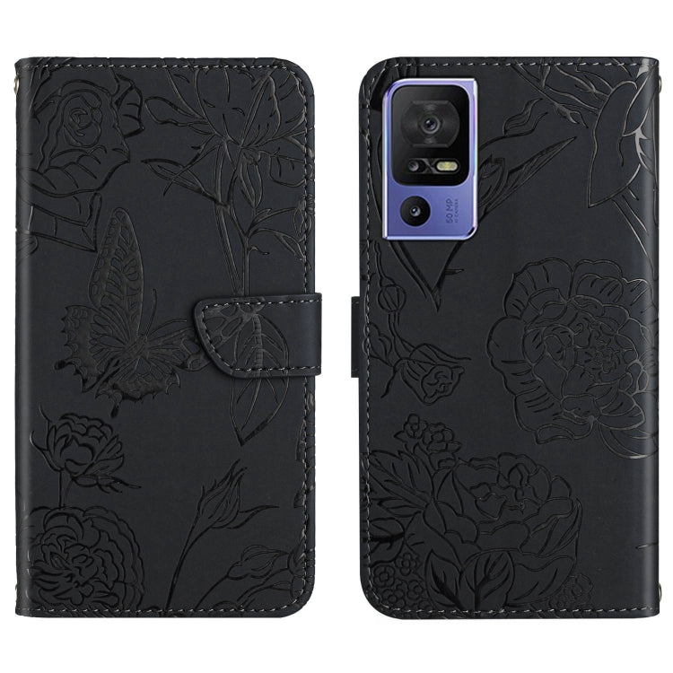 For TCL 40 SE HT03 Skin Feel Butterfly Embossed Flip Leather Phone Case