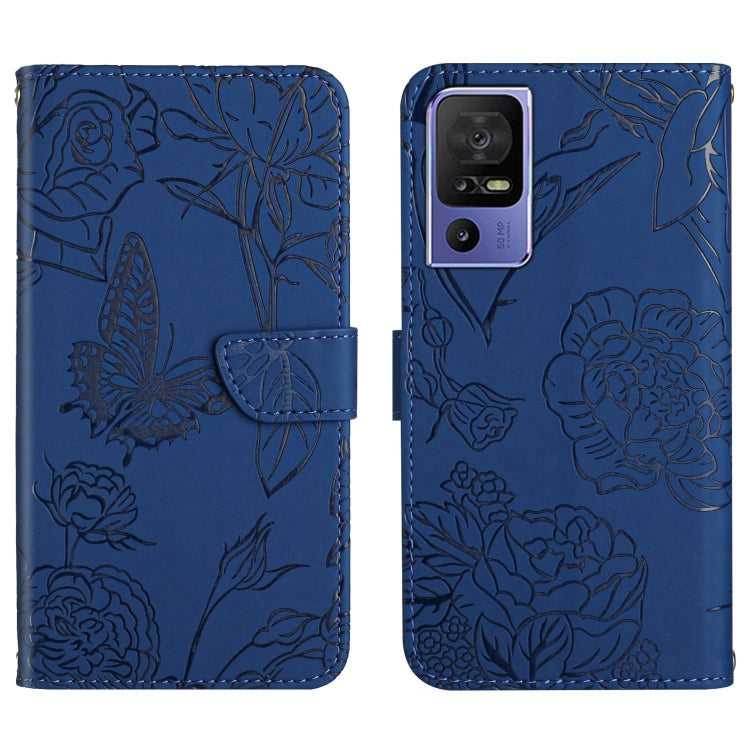 For TCL 40 SE HT03 Skin Feel Butterfly Embossed Flip Leather Phone Case